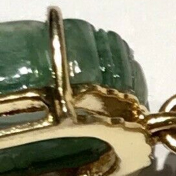 Vtg Signed Gilt 925 Sterling Carved Fish Jade Pendant Emerald Sapphire Ruby - Picture 10 of 12